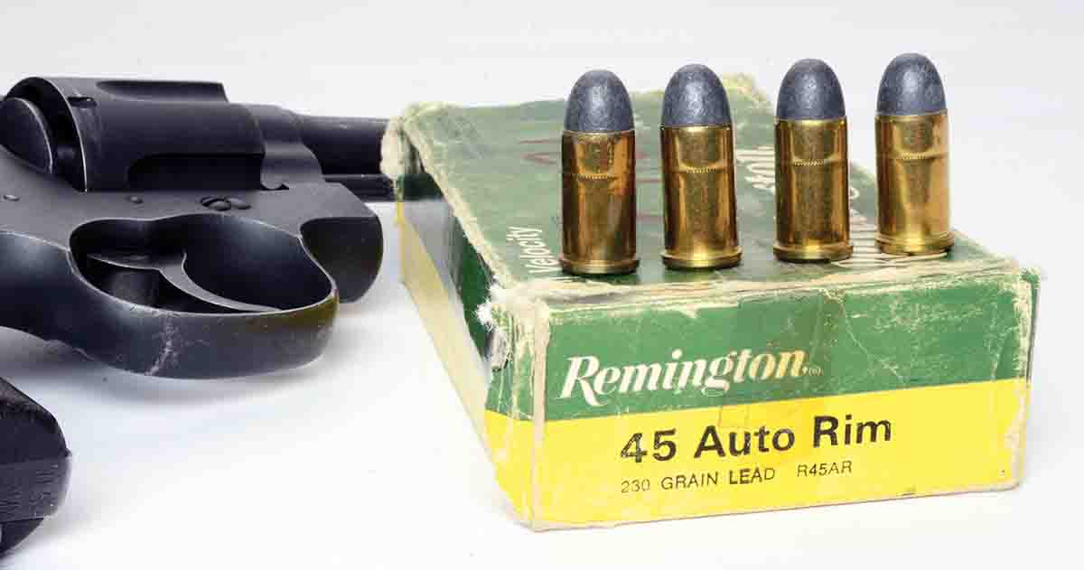 Remington .45 Auto Rim factory ammunition was discontinued several decades ago. This is all Mike has left from his last box.